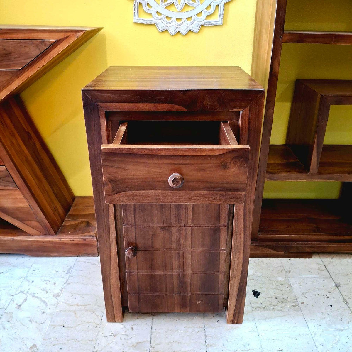 Comodino etnico in legno teak mobiletto bagno
