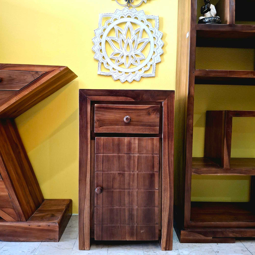 Comodino etnico in legno teak mobiletto bagno