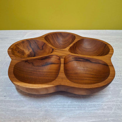 Teak wood appetizer tray empty pockets