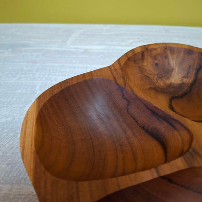 Teak wood appetizer tray empty pockets