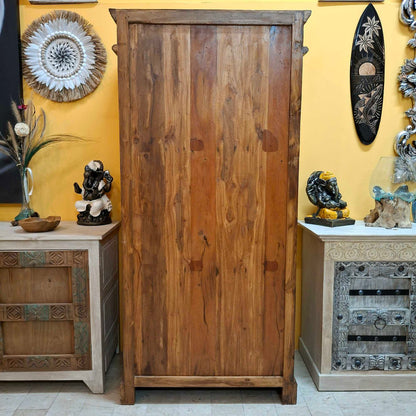 Credenza alta etnica intagliata legno teak mobile contenitore
