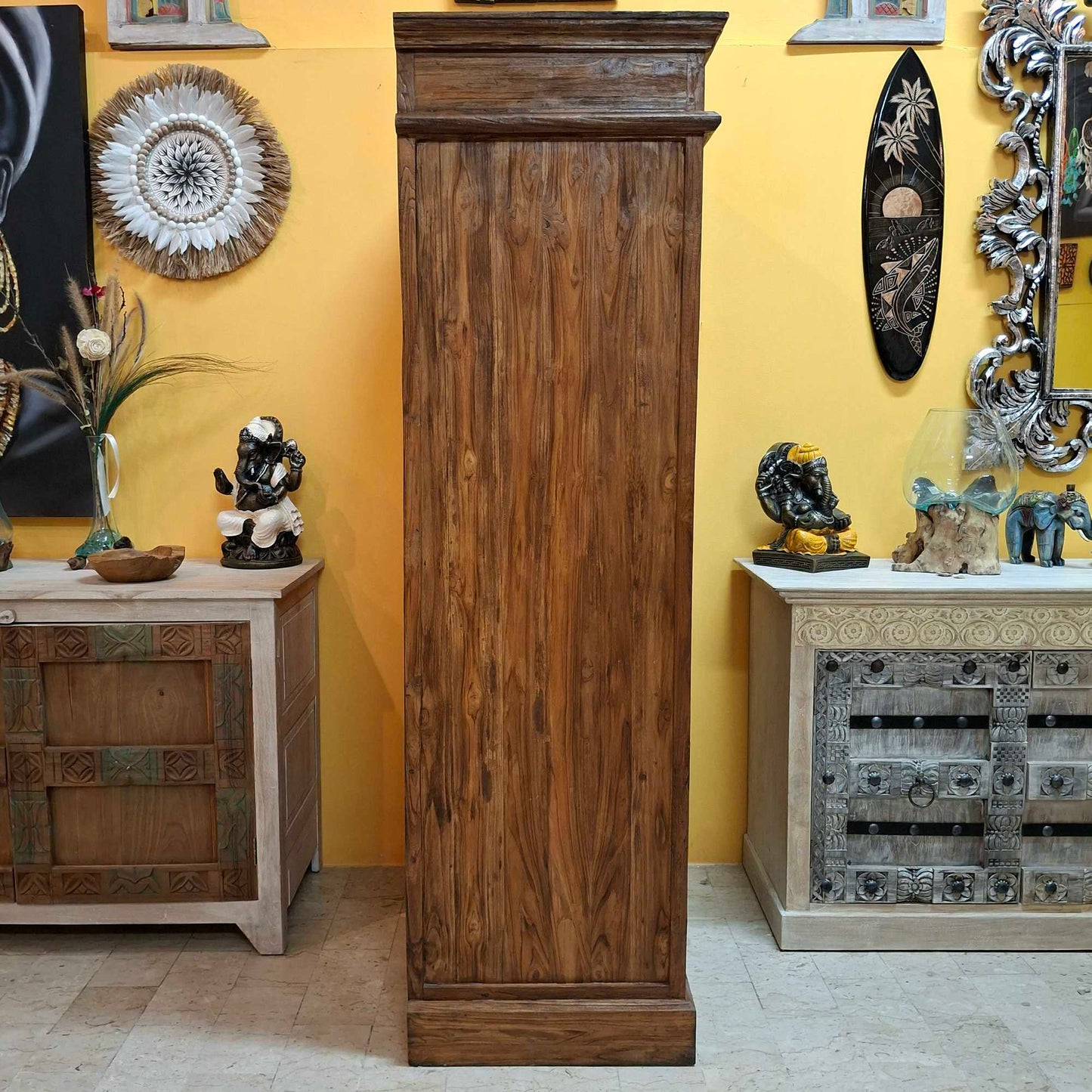 Credenza alta etnica intagliata legno teak mobile contenitore