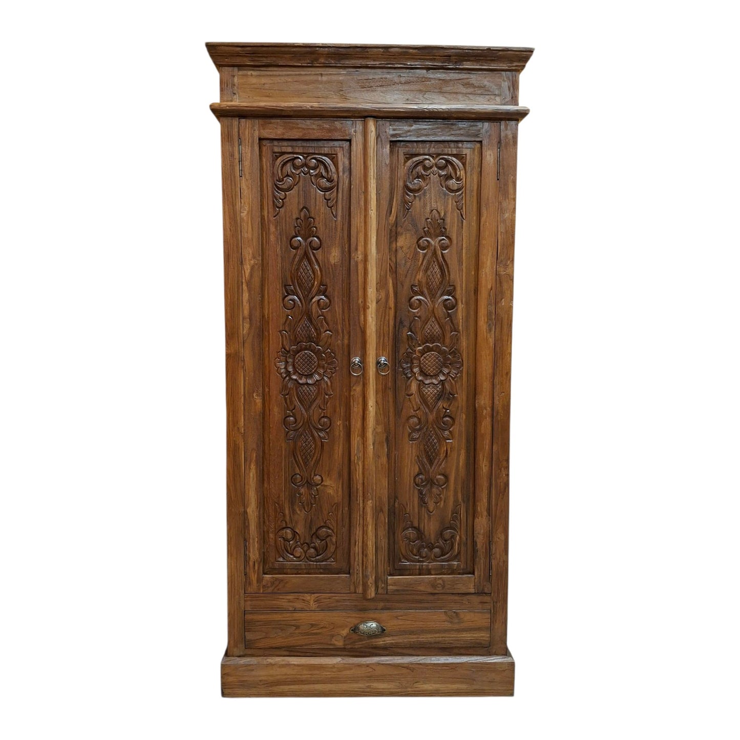 Credenza alta etnica intagliata legno teak mobile contenitore