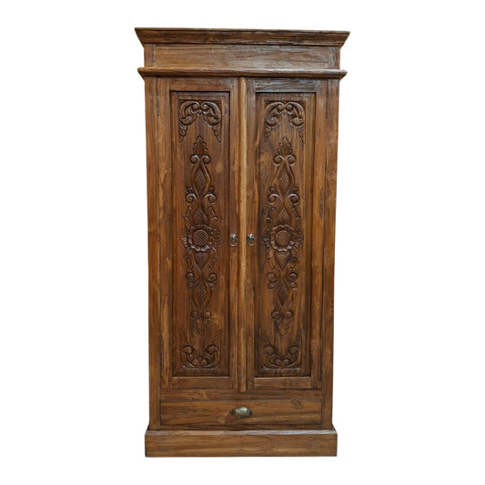 Credenza alta etnica intagliata legno teak mobile contenitore