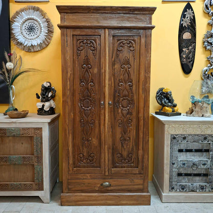 Credenza alta etnica intagliata legno teak mobile contenitore