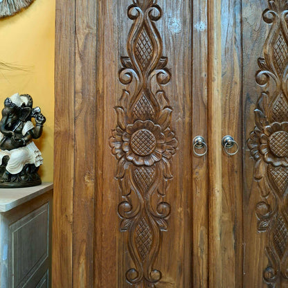 Credenza alta etnica intagliata legno teak mobile contenitore
