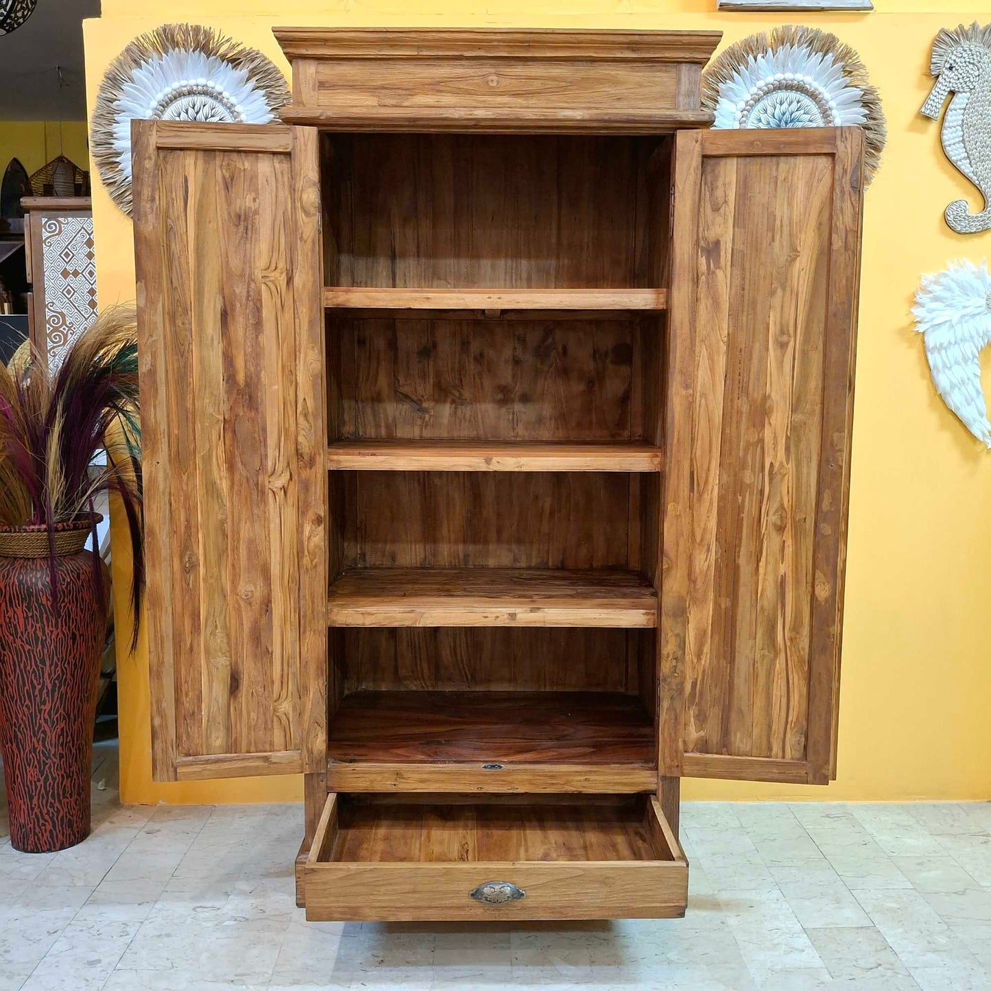 Credenza alta in legno teak mobile etnico