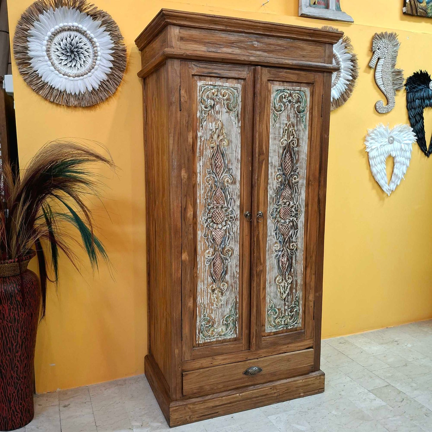 Credenza alta in legno teak mobile etnico