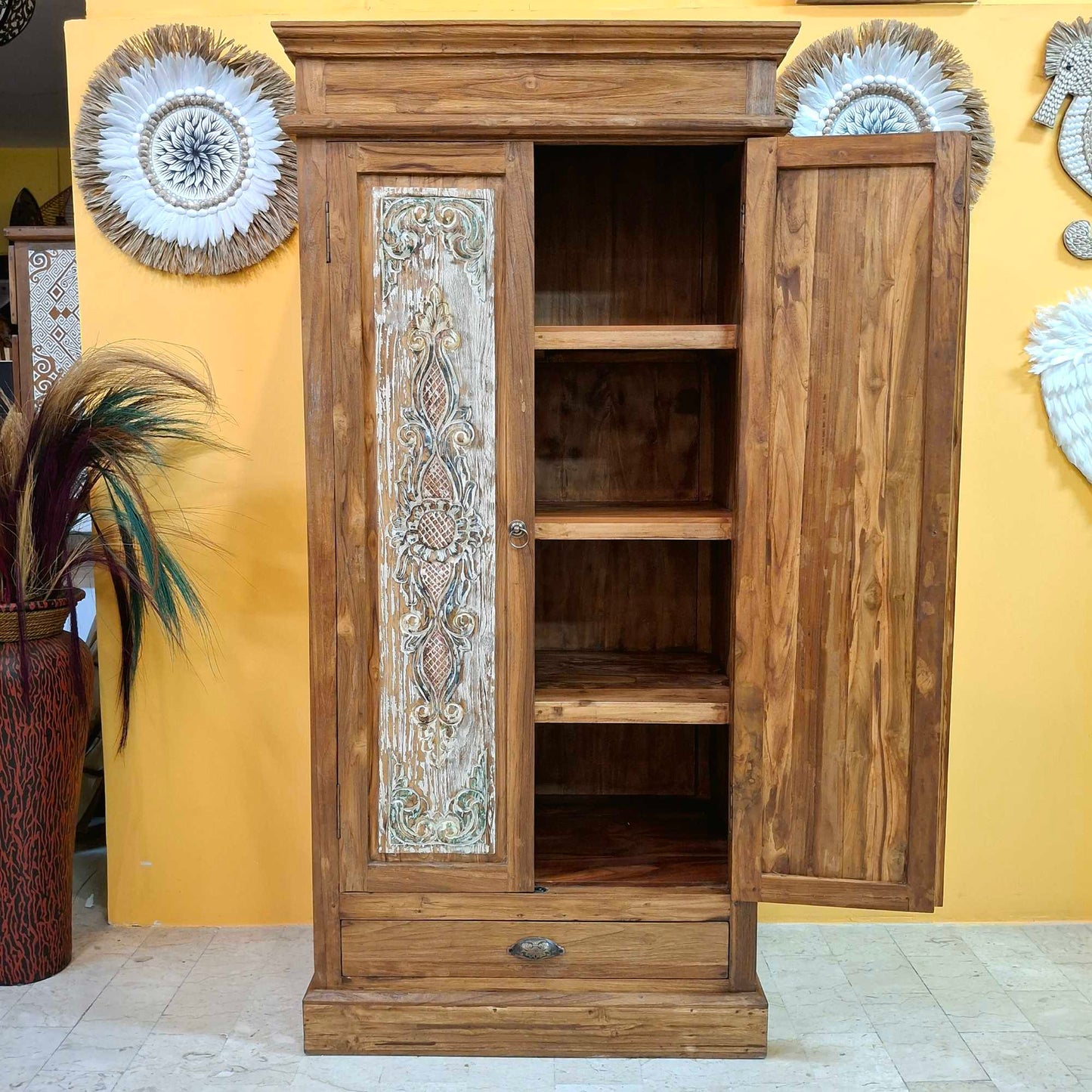Credenza alta in legno teak mobile etnico