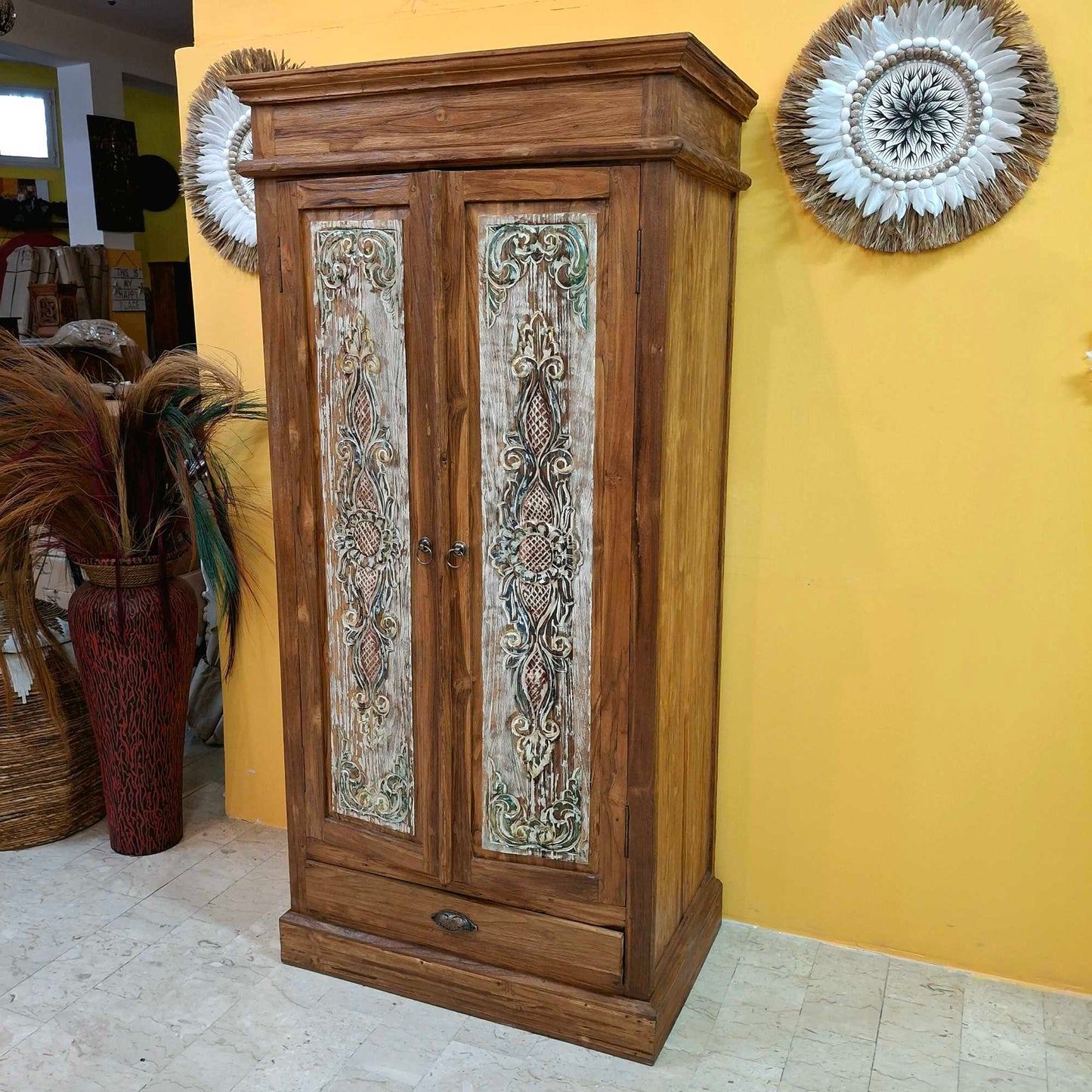 Credenza alta in legno teak mobile etnico
