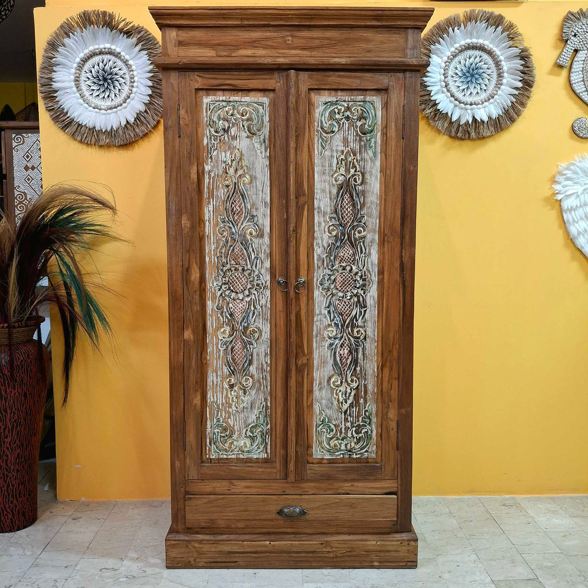 Credenza alta legno teak armadio mobile etnico
