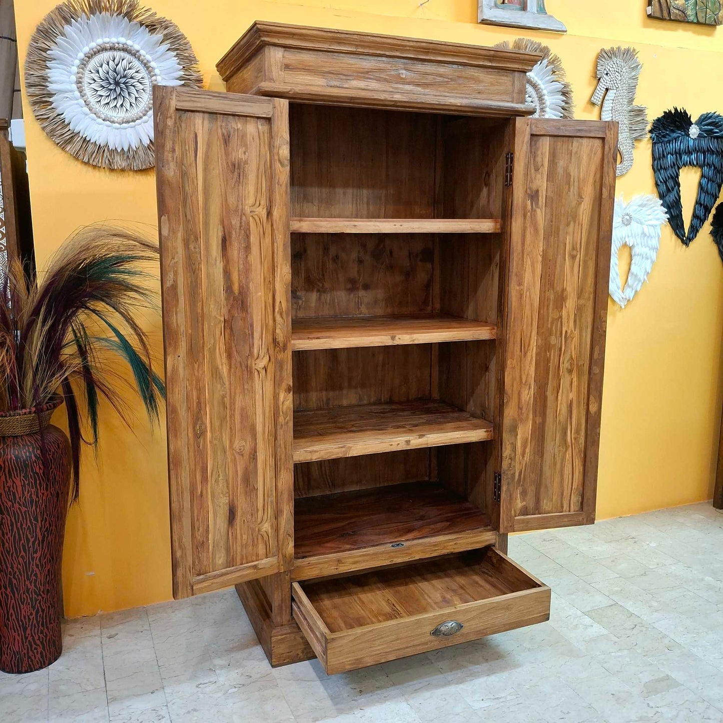 Credenza alta in legno teak mobile etnico