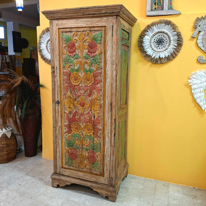 Credenza etnica a colonna armadio vintage intagliata in teak