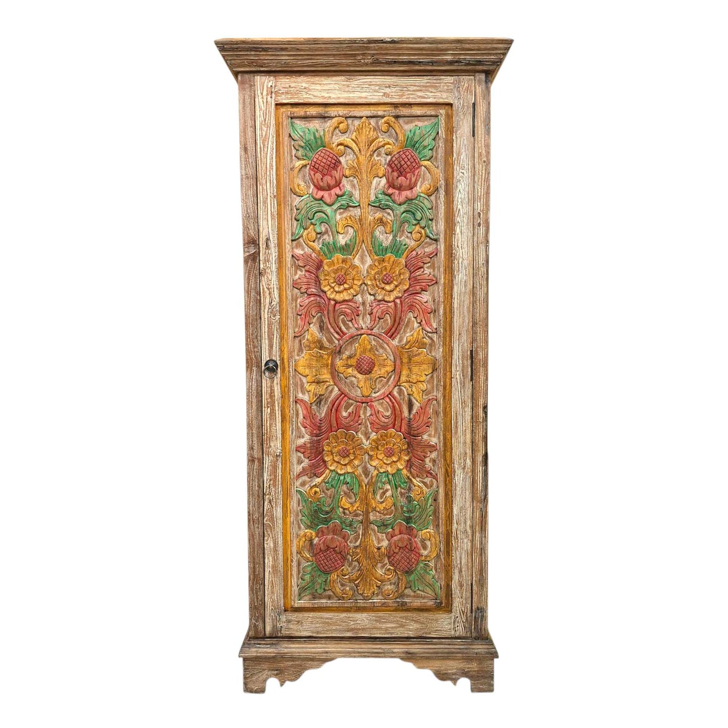Credenza etnica a colonna armadio vintage intagliata in teak