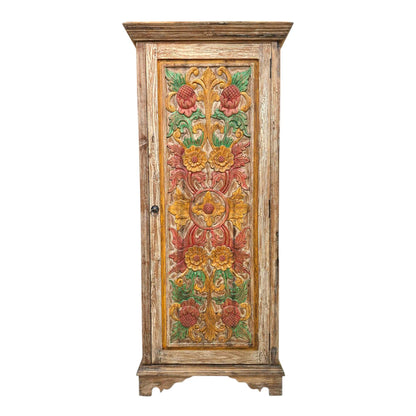 Credenza etnica a colonna armadio vintage intagliata in teak