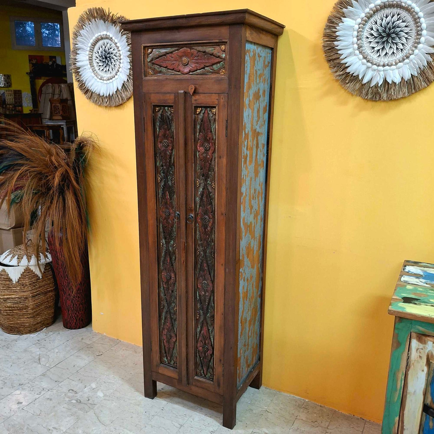 Credenza etnica armadio a colonna  in legno teak