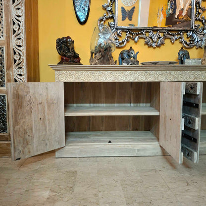 Credenza etnica intagliata legno teak mobile rustico