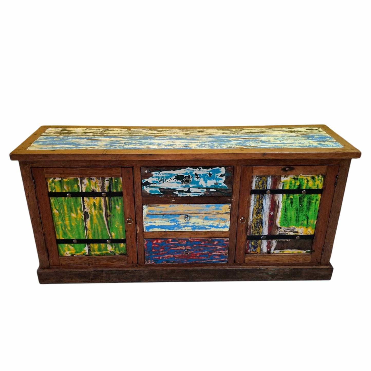 Ethnic sideboard made of recycled teak from Indonesian boats