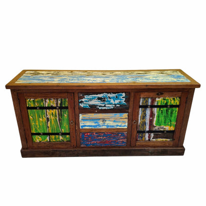 Ethnic sideboard made of recycled teak from Indonesian boats