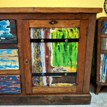 Ethnic sideboard made of recycled teak from Indonesian boats
