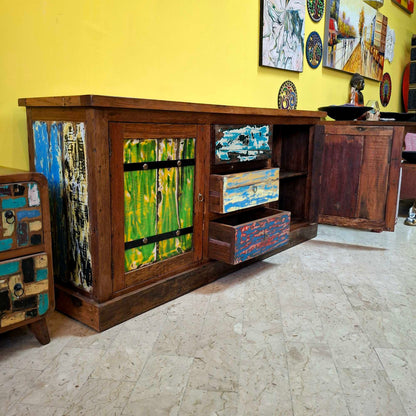 Ethnic sideboard made of recycled teak from Indonesian boats