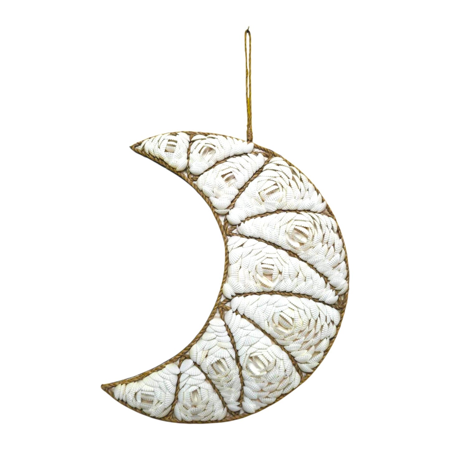 Decorazione da parete etnica luna e conchiglie incastonate