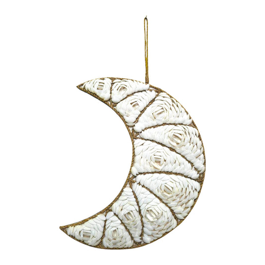 Decorazione da parete etnica luna e conchiglie incastonate
