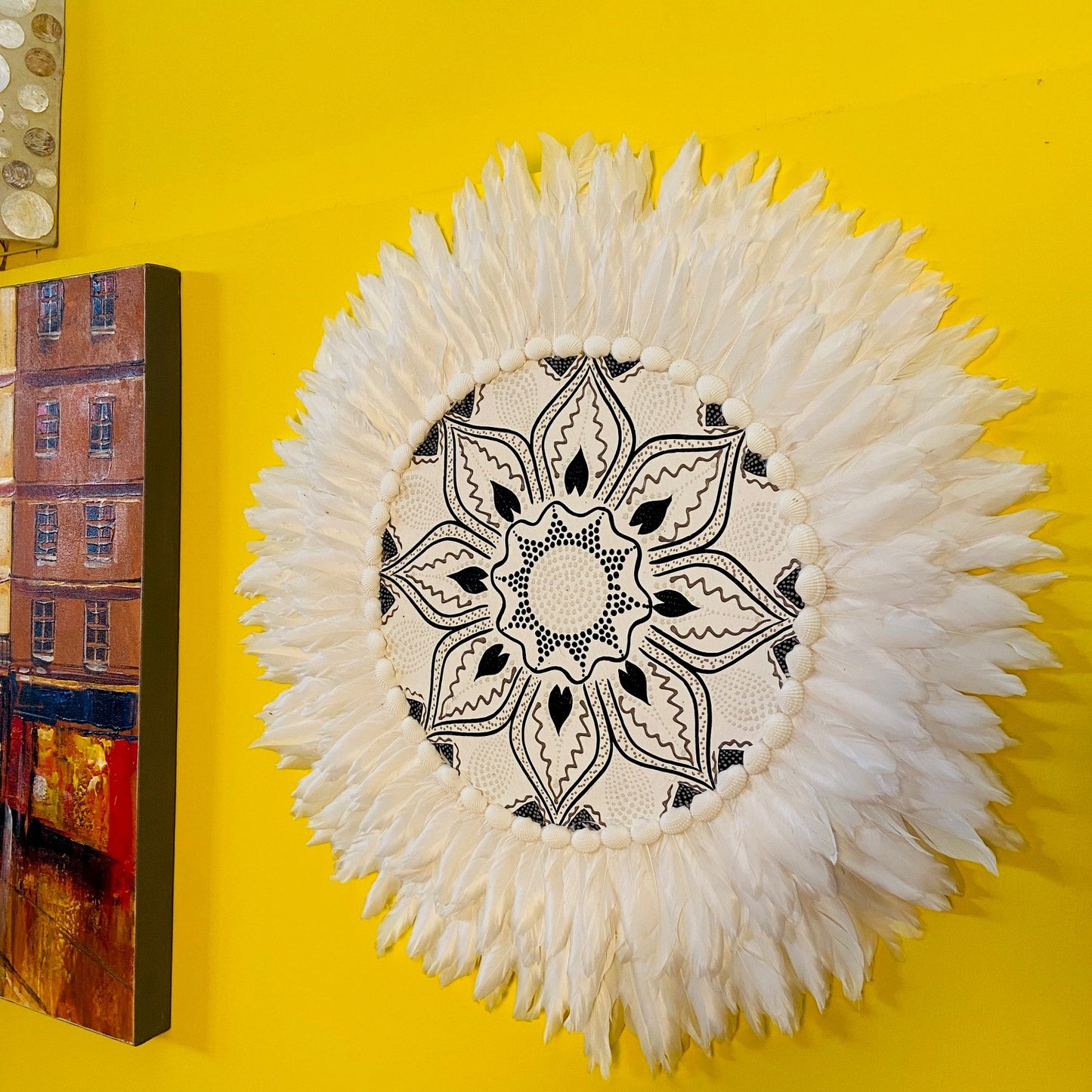 Mandala Ethnique Déco Murale Coquillages Plumes Lotus
