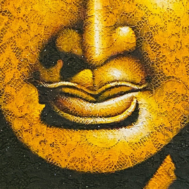 Peinture ethnique Bouddha sur toile brodée
