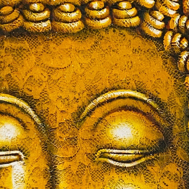 Peinture ethnique Bouddha sur toile brodée