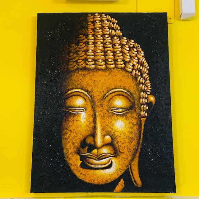Peinture ethnique Bouddha sur toile brodée