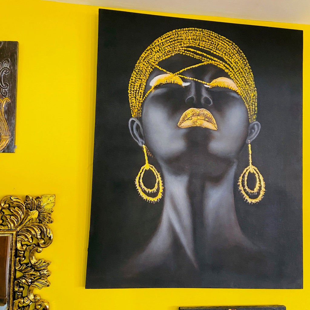 Quadro Etnico Dipinto Olio Su Tela Donna Oro - ETNICBAY