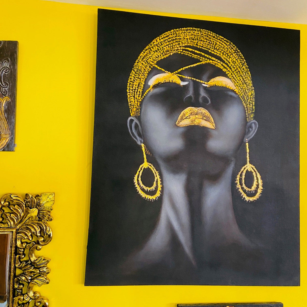 Quadro Etnico Dipinto Olio Su Tela Donna Oro - ETNICBAY