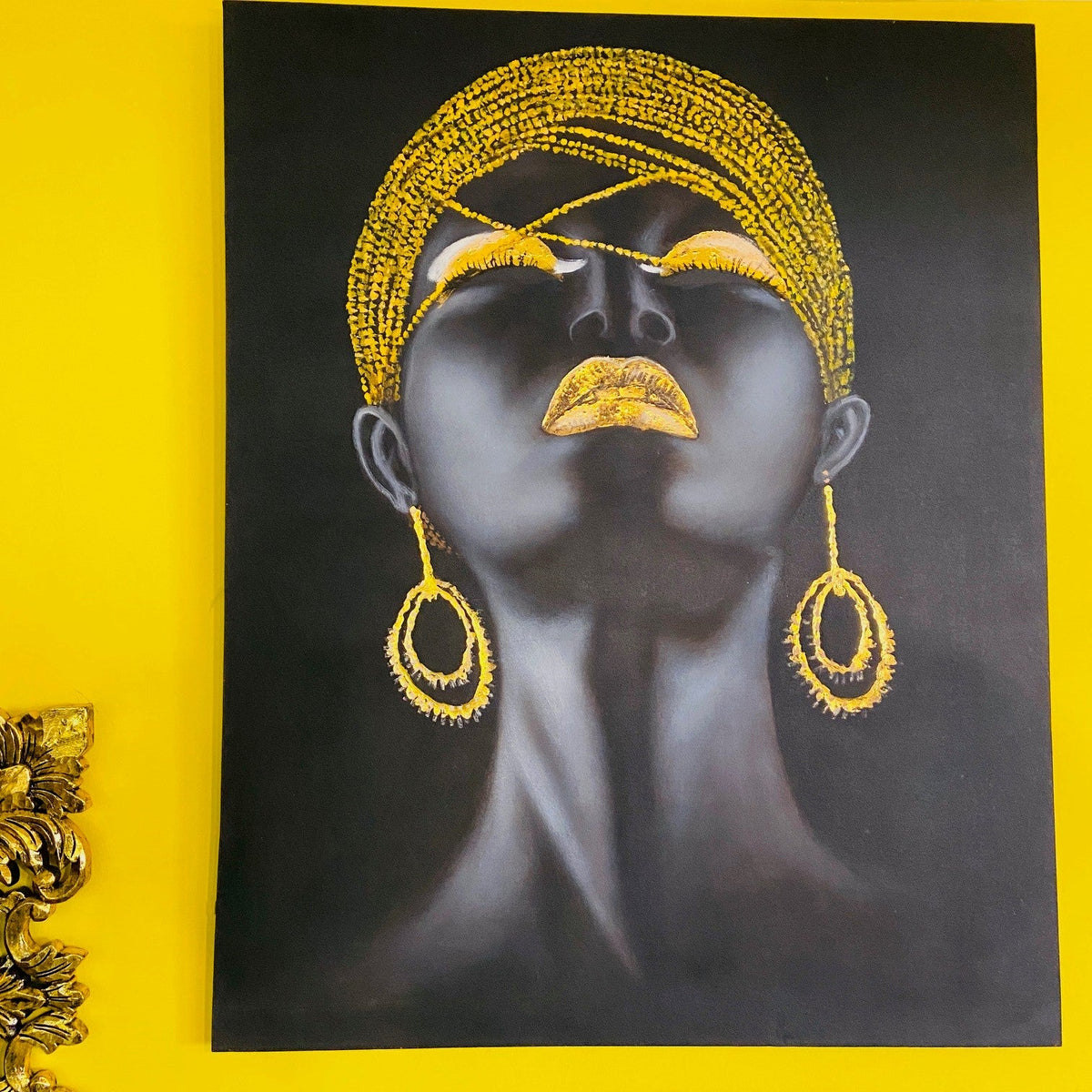 Quadro Etnico Dipinto Olio Su Tela Donna Oro - ETNICBAY