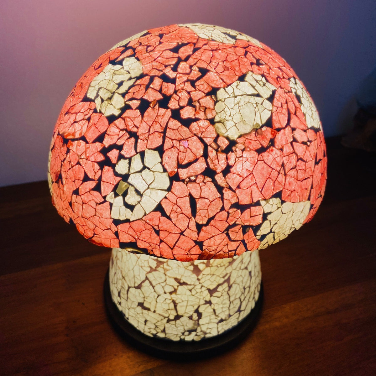 Abatjour etnica in mosaico di vetro lampada fungo artigianale