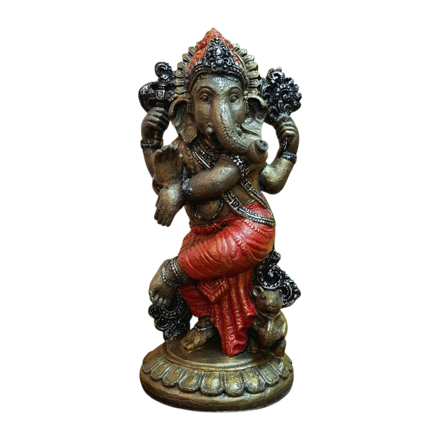 Dancing Ganesh Hindu Ethnic Statue White Bronze