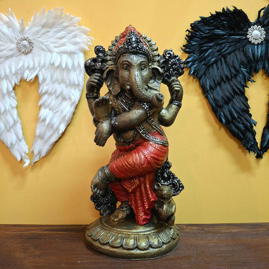 Statue ethnique hindoue Ganesh dansant en bronze blanc