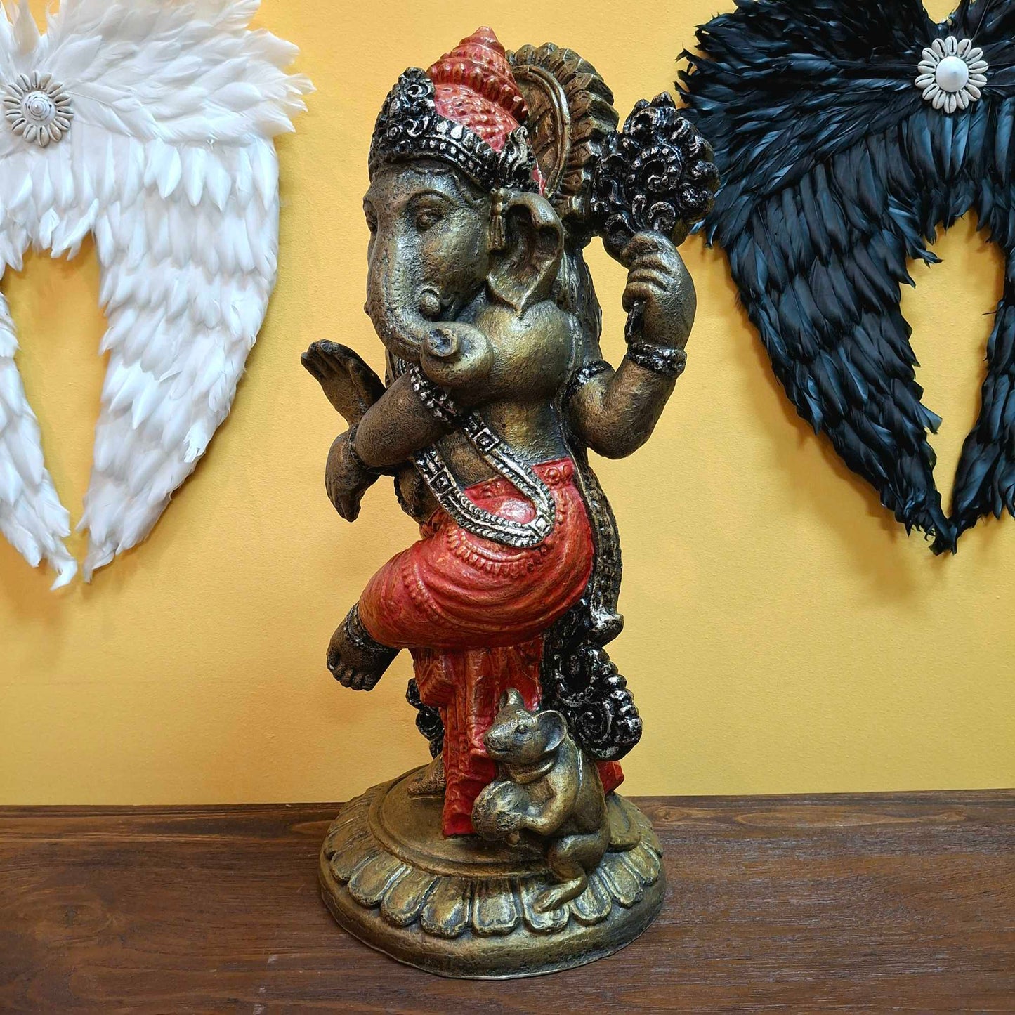 Dancing Ganesh Hindu Ethnic Statue White Bronze