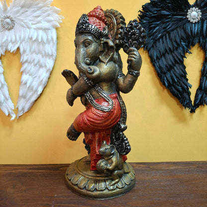Dancing Ganesh Hindu Ethnic Statue White Bronze