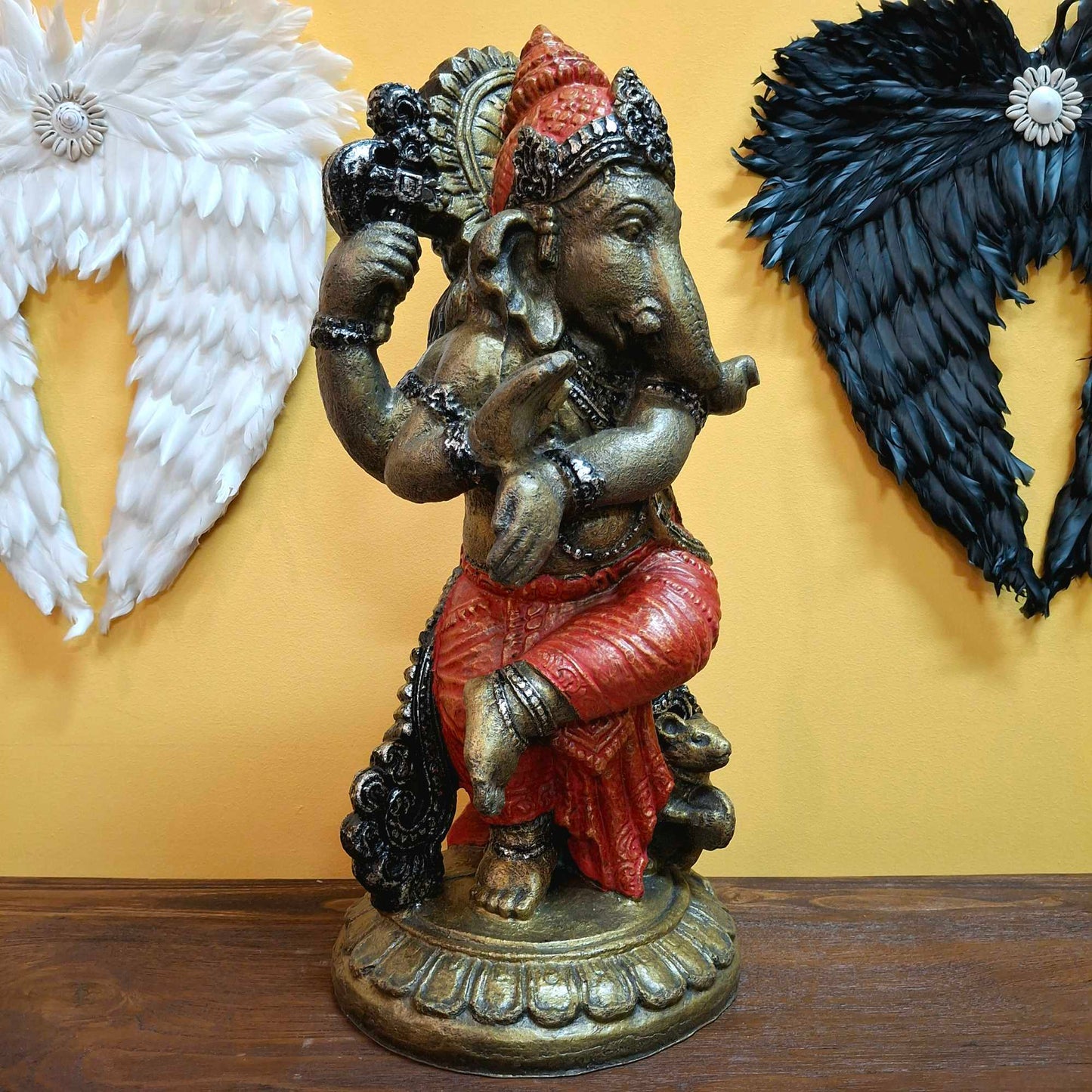 Dancing Ganesh Hindu Ethnic Statue White Bronze