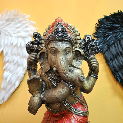 Dancing Ganesh Hindu Ethnic Statue White Bronze