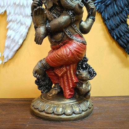 Dancing Ganesh Hindu Ethnic Statue White Bronze