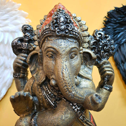 Dancing Ganesh Hindu Ethnic Statue White Bronze