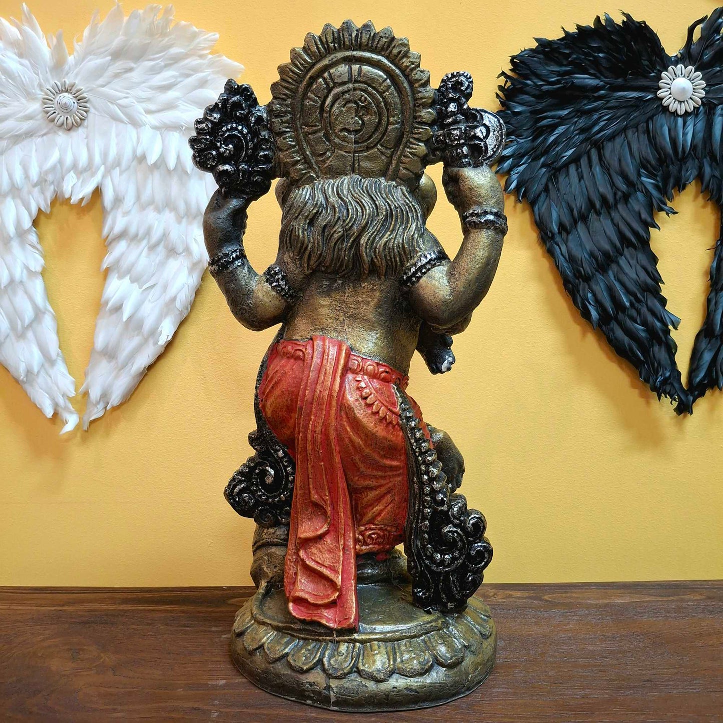 Dancing Ganesh Hindu Ethnic Statue White Bronze