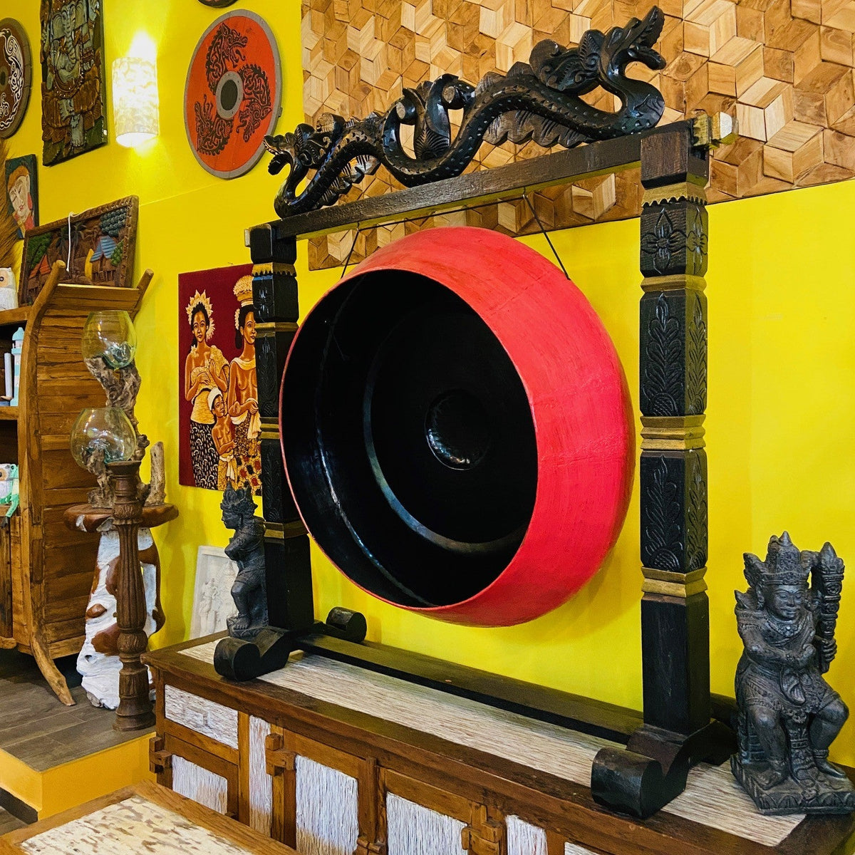 Gong professionale stand legno intagli e draghi - ETNICBAY