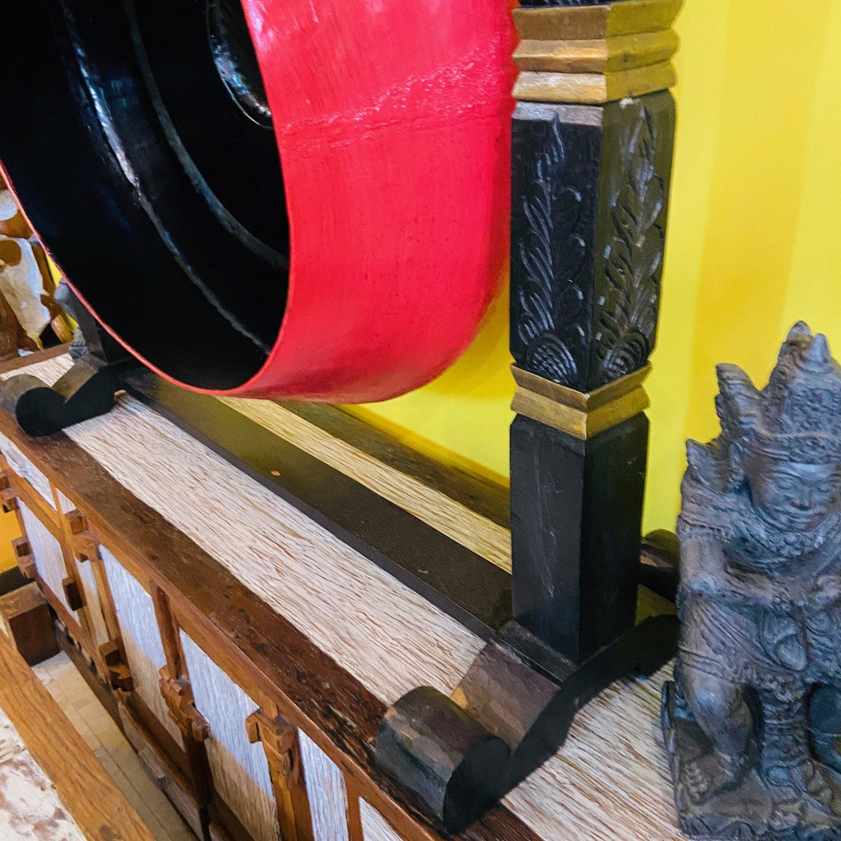 Gong professionale stand legno intagli e draghi - ETNICBAY