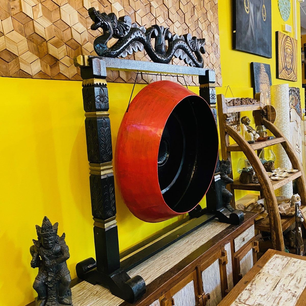 Gong professionale stand legno intagli e draghi - ETNICBAY