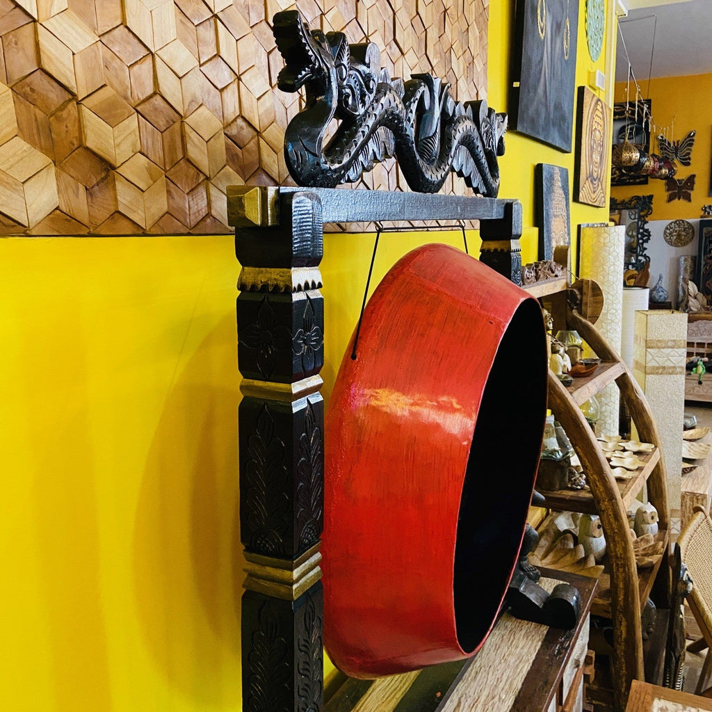 Gong professionale stand legno intagli e draghi - ETNICBAY
