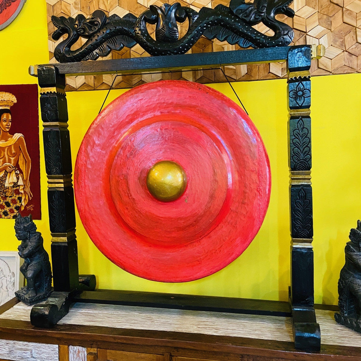 Gong professionale stand legno intagli e draghi - ETNICBAY