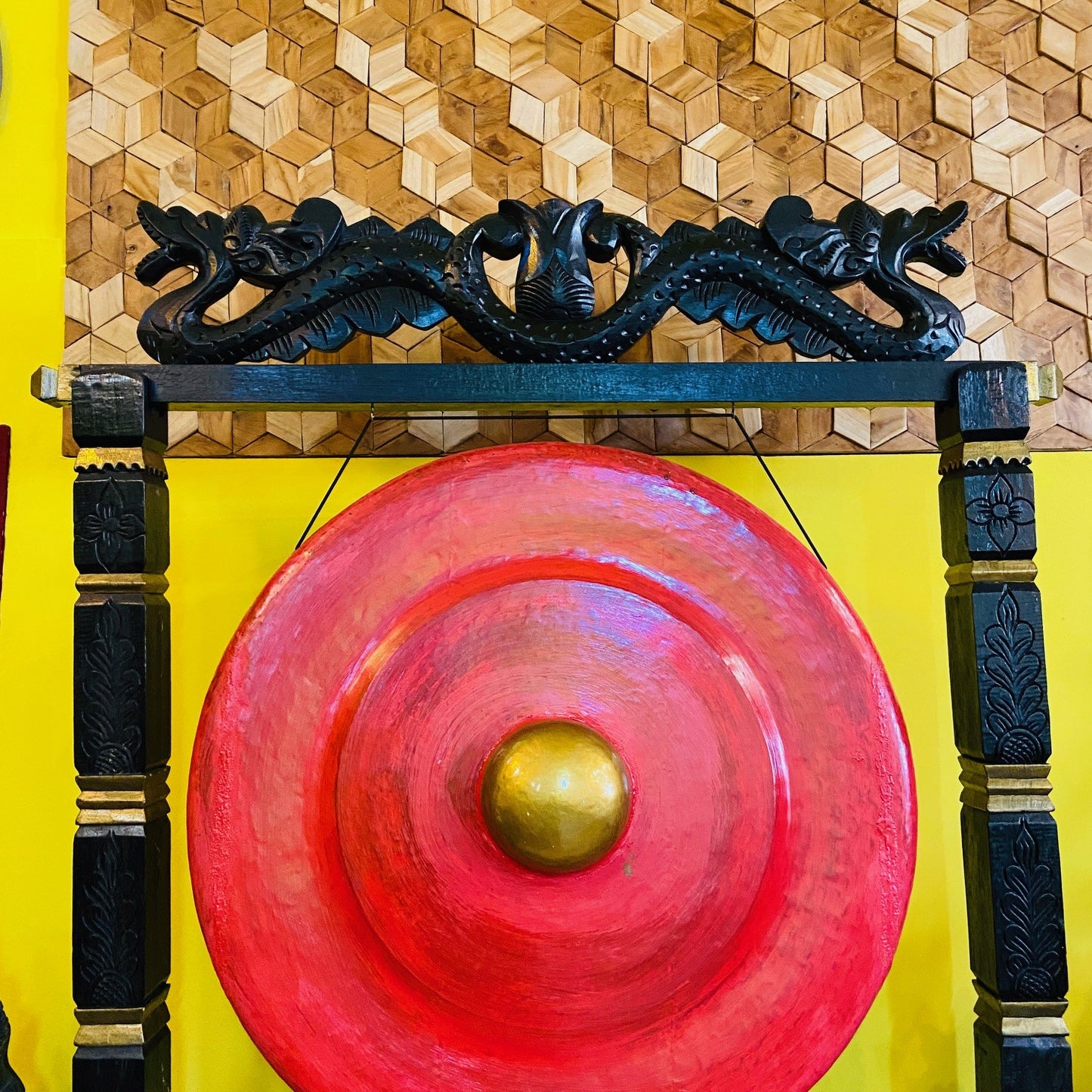 Professional Gong Stand Wood Carvings and Dragons